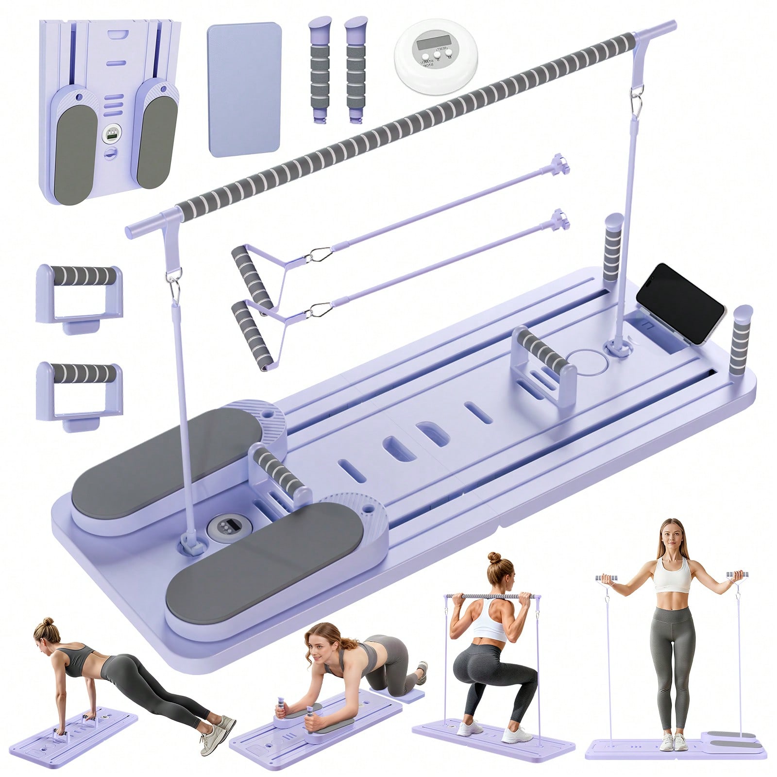 Pilates & Yoga Training Center - Pilates-Reformer mit Stange, Pilates-Brett mit Handyhalterung,