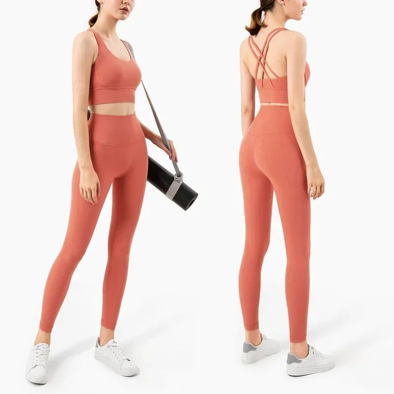 Pilates Yoga Set - Damen Zweiteiliger Yoga-Anzug in Unifarbe, Hochintensiver