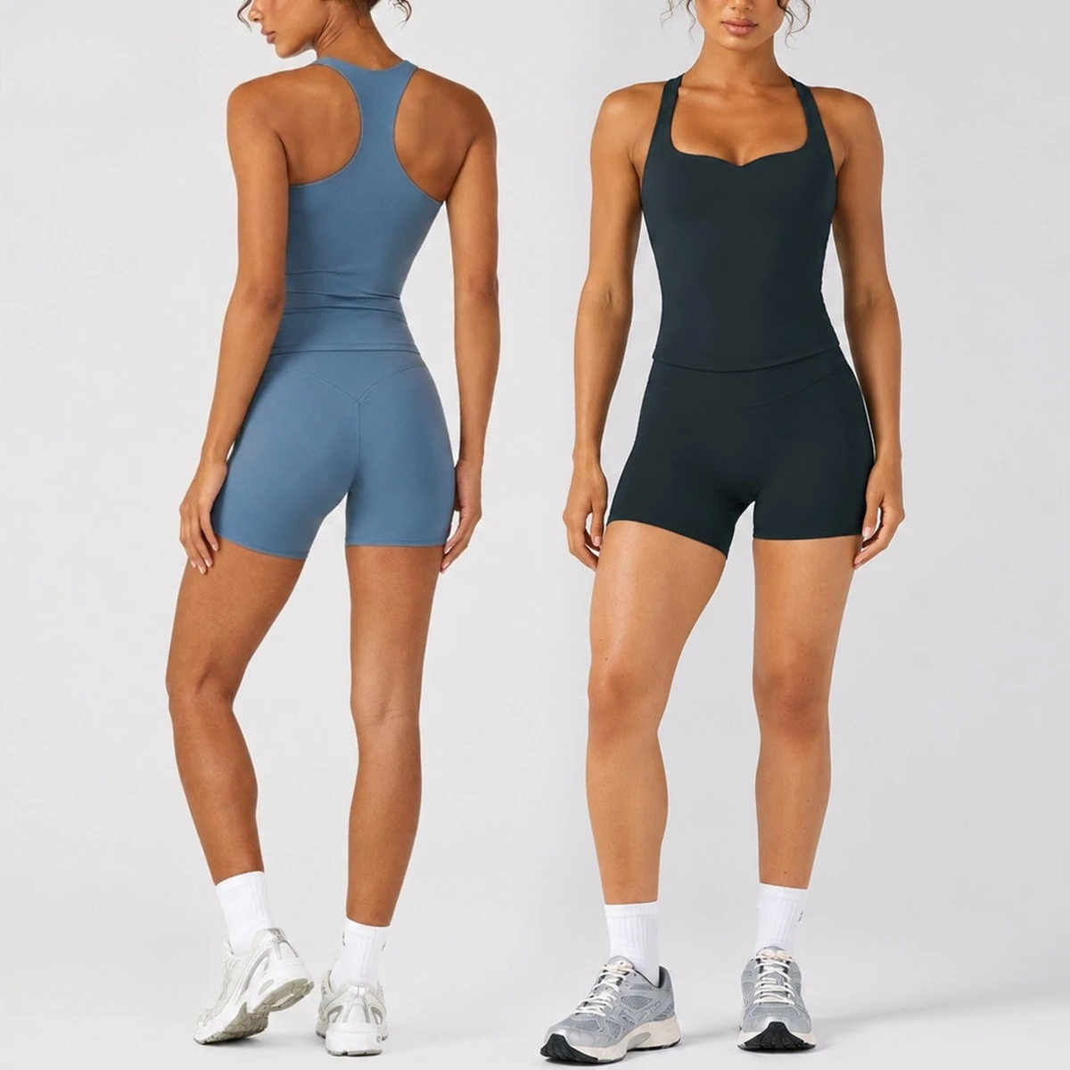 Pilates Yoga Set - C-B Damen 2-teiliges Yoga-Set, Racerback-Tanktop, Biker-Shorts