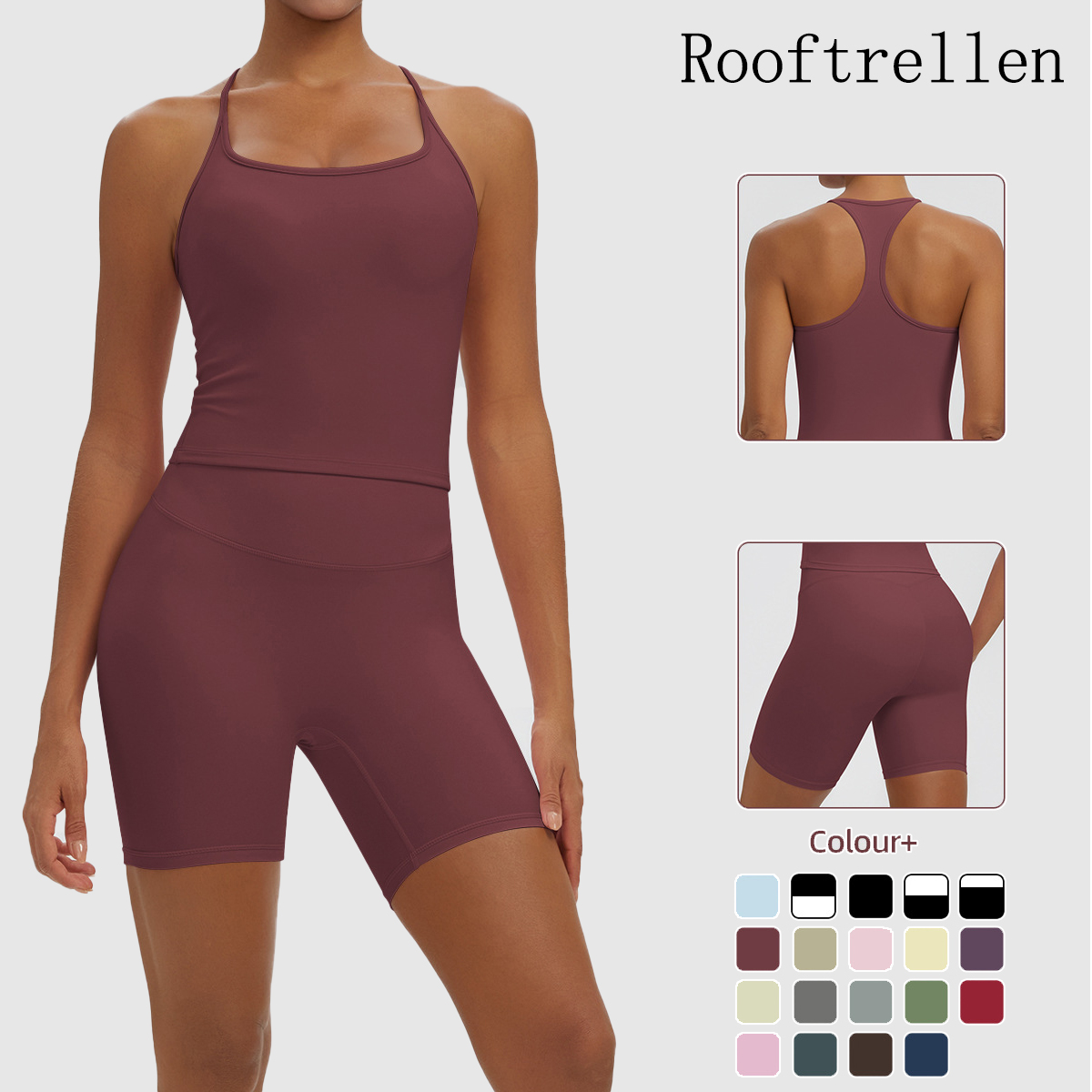 Pilates Yoga Set - Rooftrellen 2-teiliges sexy einfarbiges Yoga-Set für