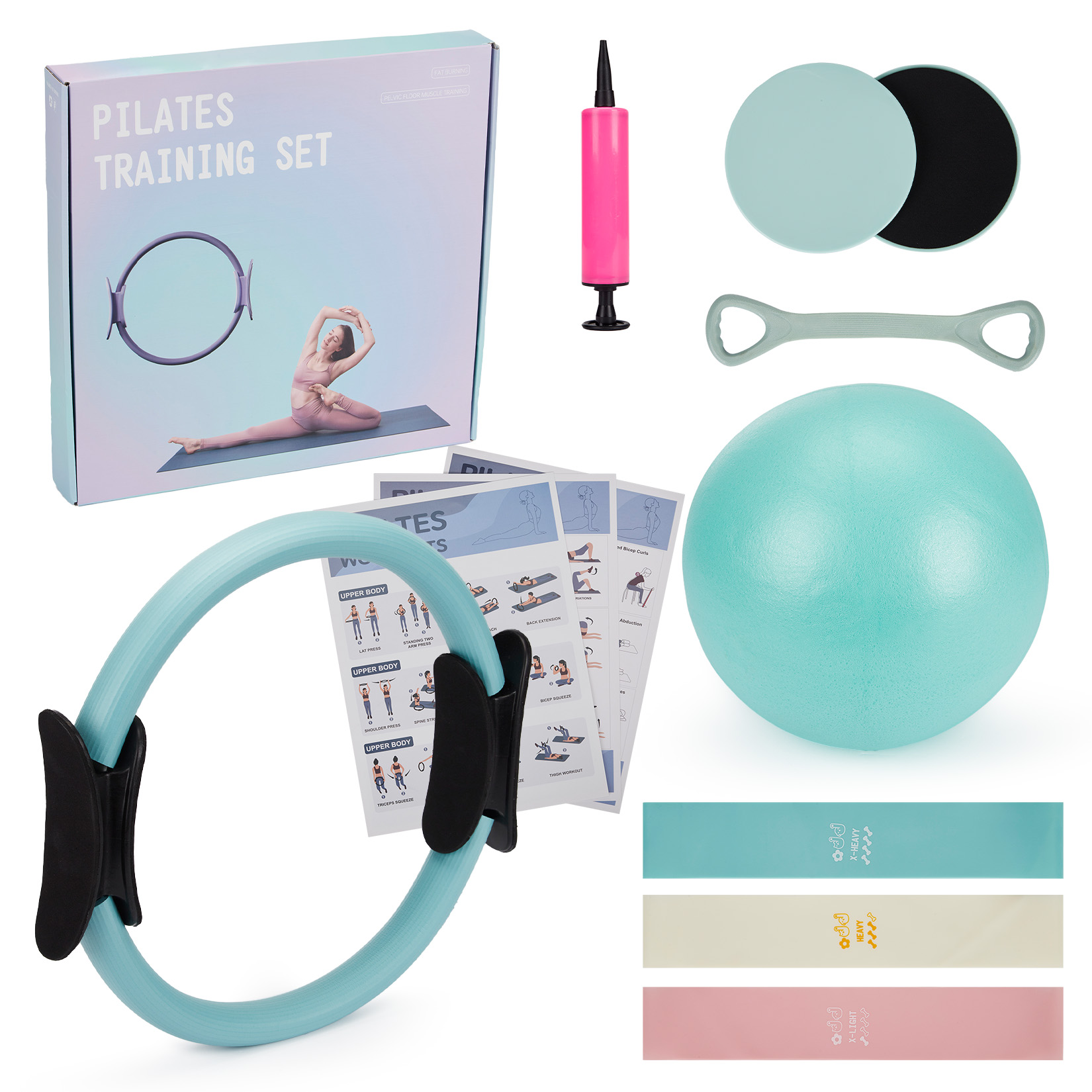 Pilates Ring Magic - Pilates-Trainingsset, 6-in-1 Pilates-Ring, Übungsball, Widerstandsbänder, Core-Slider,